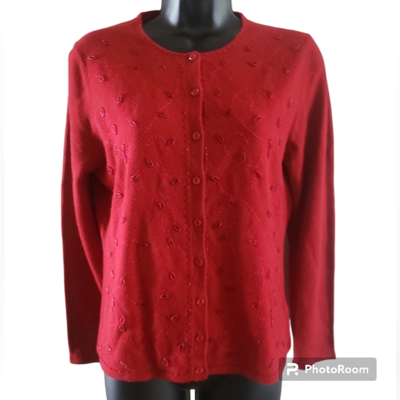 9 & West Red Beaded Button Front Sweater - Picture 1 of 3